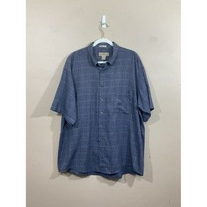 VTG Mens Button Down Shirt Size XL Blue Wrinkle Free Window Pane Check 80s Retro